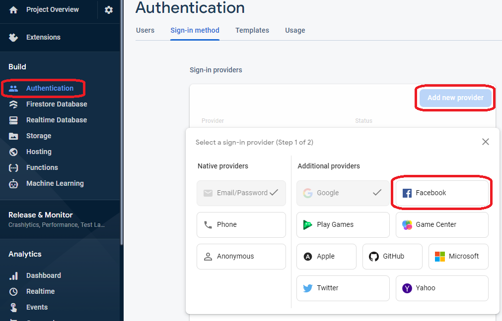 Facebook authentication - Add new provider