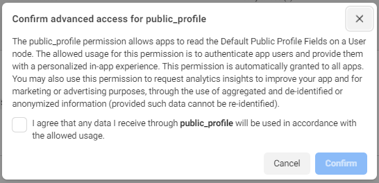 Facebook Meta developers - Advanced Access to public_profile