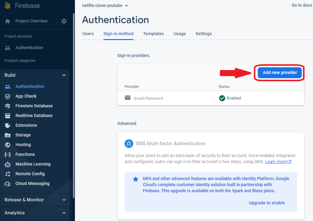 Firebase authentication - Add new provider