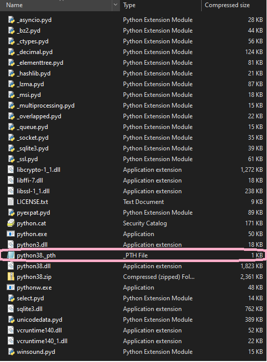 python embeddable python38._pth file