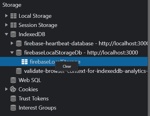 Firebase chrome Indexed DB delete the information stored / 情報を消去する方法